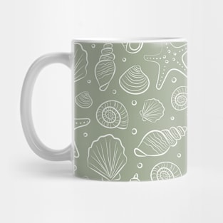 Boho Seashells Under The Sea Beachy Nautical Pattern Sage Green Mug